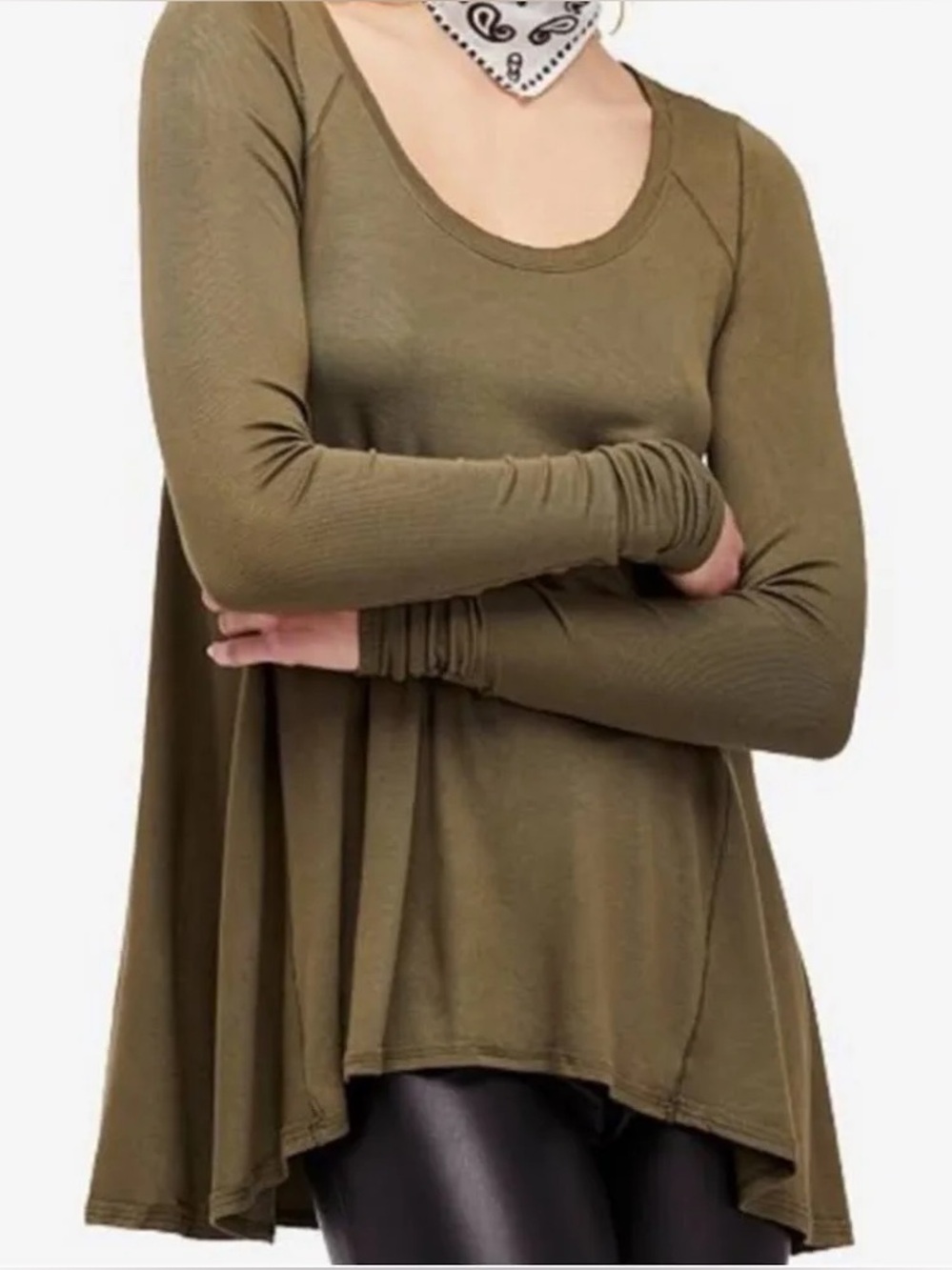 Free People January Tee Long Sleeve Scoop Neck Women's Top Green Size Large